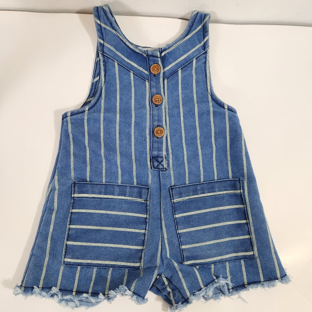 Jessica Simpson Sz 18M Striped Denim‎ Romper Shortall Boho Cottagecore Farmhouse